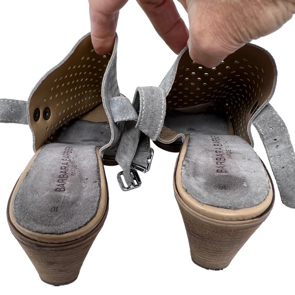 Barbara Barbieri Gray Suede Perforated Slingback Block Heeled Sandals Mules 8.5 - Picture 9 of 13